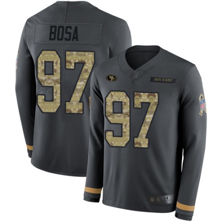 Nike 49ers #97 Nick Bosa Anthracite Salute to Service Youth Stitched NFL Limited Therma Long Sleeve Jersey
