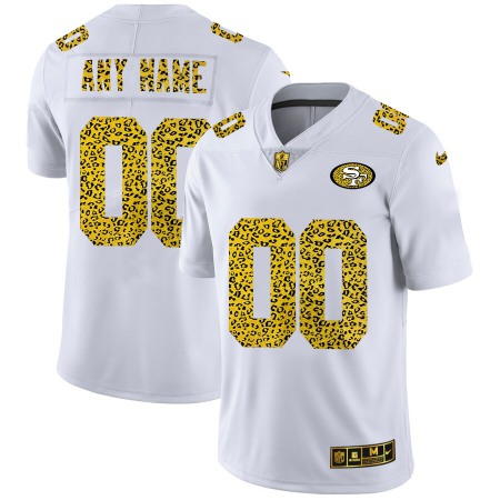 San Francisco 49ers Custom Men's Nike Flocked Leopard Print Vapor Limited NFL Jersey White
