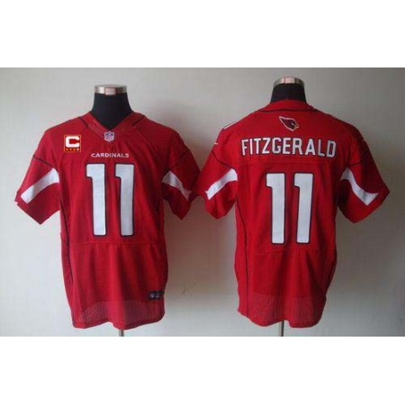 Nike Cardinals #11 Larry Fitzgerald Red Team Color With C Patch Men's Stitched NFL Elite Jersey