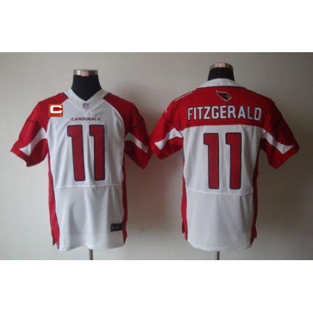 Nike Cardinals #11 Larry Fitzgerald White With C Patch Men's Stitched NFL Elite Jersey