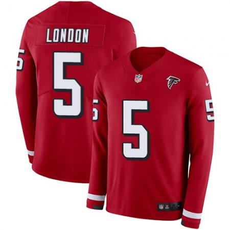 Nike Falcons #5 Drake London Red Team Color Men's Stitched NFL Limited Therma Long Sleeve Jersey