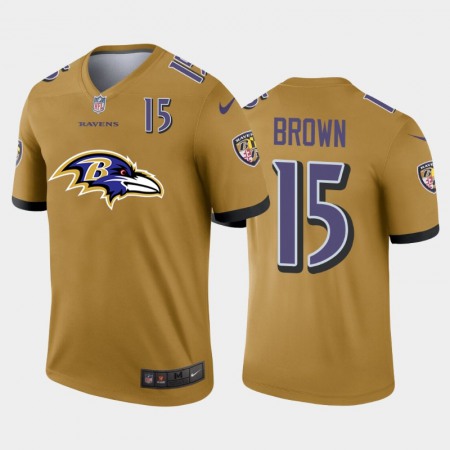 Baltimore Ravens #15 Marquise Brown Gold Men's Nike Big Team Logo Player Vapor Limited NFL Jersey