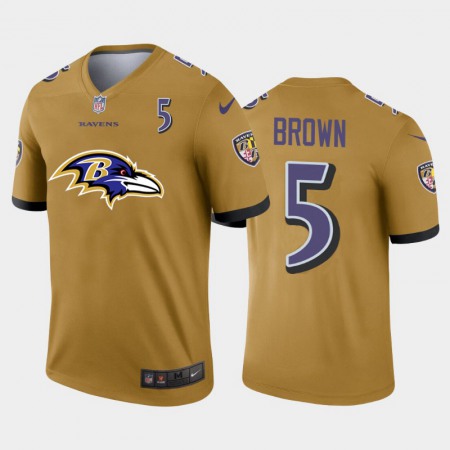 Baltimore Ravens #5 Marquise Brown Gold Men's Nike Big Team Logo Player Vapor Limited NFL Jersey