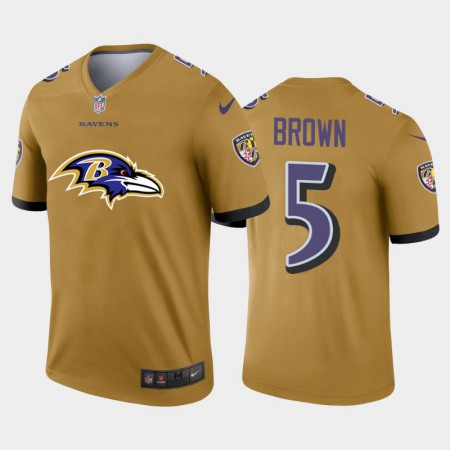 Baltimore Ravens #5 Marquise Brown Gold Men's Nike Big Team Logo Vapor Limited NFL Jersey