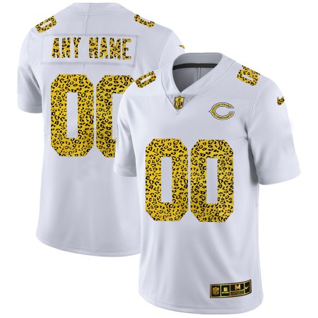 Chicago Bears Custom Men's Nike Flocked Leopard Print Vapor Limited NFL Jersey White