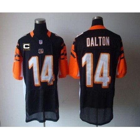 Nike Bengals #14 Andy Dalton Black Team Color With C Patch Men's Stitched NFL Elite Jersey