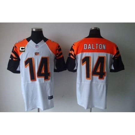 Nike Bengals #14 Andy Dalton White With C Patch Men's Stitched NFL Elite Jersey