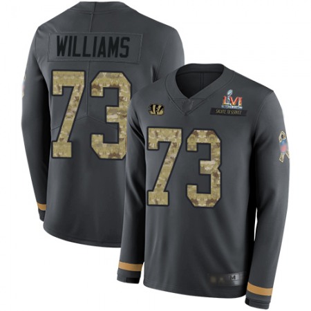 Nike Bengals #73 Jonah Williams Anthracite Super Bowl LVI Patch Salute to Service Men's Stitched NFL Limited Therma Long Sleeve Jersey