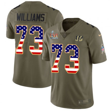 Nike Bengals #73 Jonah Williams Olive/USA Super Bowl LVI Patch Flag Men's Stitched NFL Limited 2017 Salute To Service Jersey