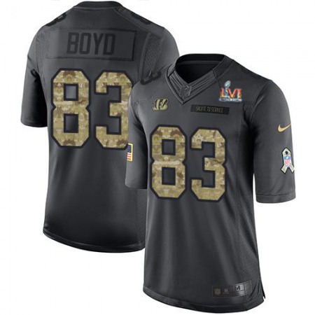 Nike Bengals #83 Tyler Boyd Black Team Color Super Bowl LVI Patch Men's Stitched NFL Limited Therma Long Sleeve Jersey