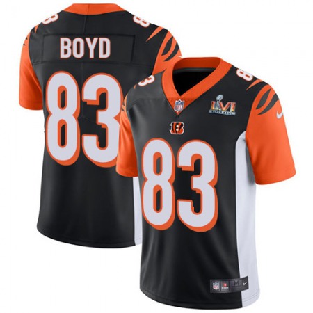 Nike Bengals #83 Tyler Boyd Black Team Color Super Bowl LVI Patch Men's Stitched NFL Vapor Untouchable Limited Jersey