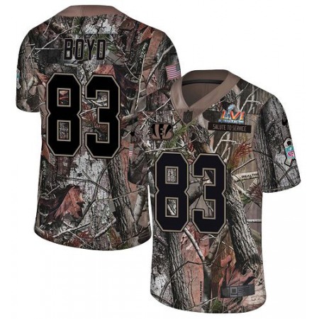 Nike Bengals #83 Tyler Boyd Camo Super Bowl LVI Patch Men's Stitched NFL Limited Rush Realtree Jersey