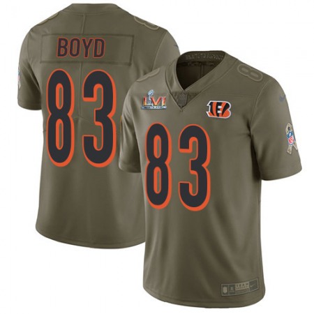 Nike Bengals #83 Tyler Boyd Olive Super Bowl LVI Patch Men's Stitched NFL Limited 2017 Salute To Service Jersey