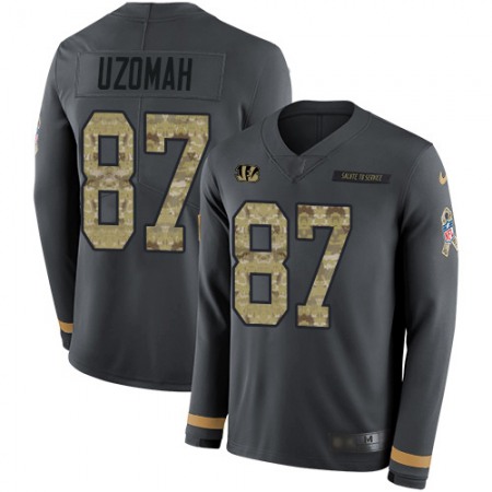 Nike Bengals #87 C.J. Uzomah Anthracite Salute to Service Men's Stitched NFL Limited Therma Long Sleeve Jersey