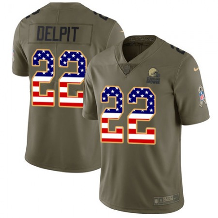 Nike Browns #22 Grant Delpit Olive/USA Flag Men's Stitched NFL Limited 2017 Salute To Service Jersey