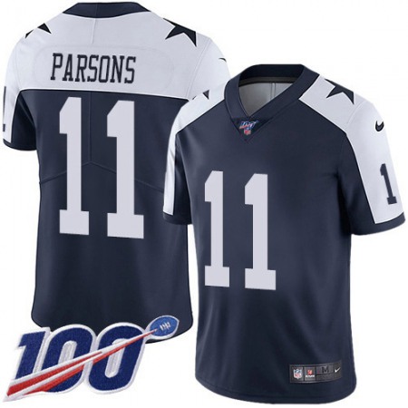 Nike Cowboys #11 Micah Parsons Navy Blue Thanksgiving Men's Stitched NFL 100th Season Vapor Throwback Limited Jersey