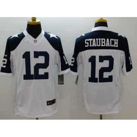 Nike Cowboys #12 Roger Staubach White Thanksgiving Throwback Men's Stitched NFL Limited Jersey