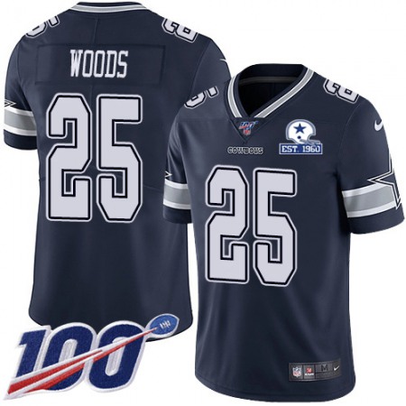 Nike Cowboys #25 Xavier Woods Navy Blue Team Color Men's Stitched With Established In 1960 Patch NFL 100th Season Vapor Untouchable Limited Jersey