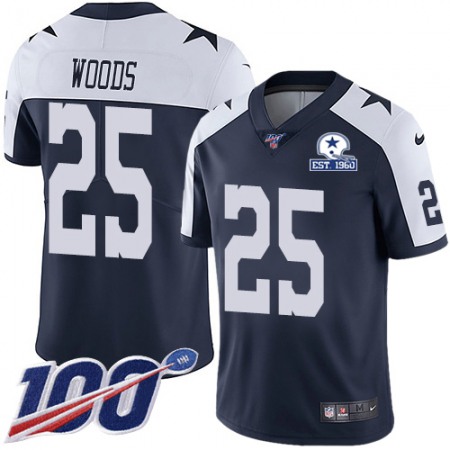 Nike Cowboys #25 Xavier Woods Navy Blue Thanksgiving Men's Stitched With Established In 1960 Patch NFL 100th Season Vapor Untouchable Limited Throwback Jersey