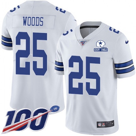 Nike Cowboys #25 Xavier Woods White Men's Stitched With Established In 1960 Patch NFL 100th Season Vapor Untouchable Limited Jersey