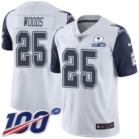 Nike Cowboys #25 Xavier Woods White Men's Stitched With Established In 1960 Patch NFL Limited Rush 100th Season Jersey