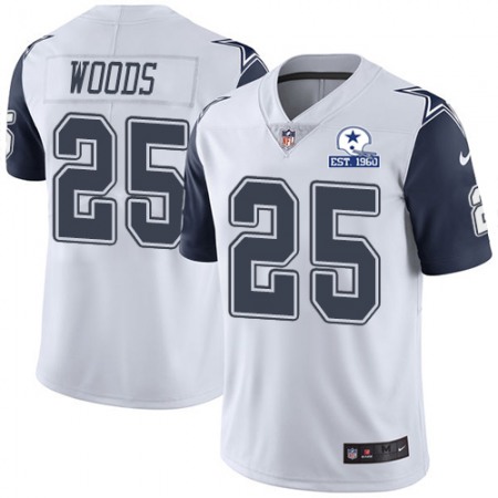 Nike Cowboys #25 Xavier Woods White Men's Stitched With Established In 1960 Patch NFL Limited Rush Jersey