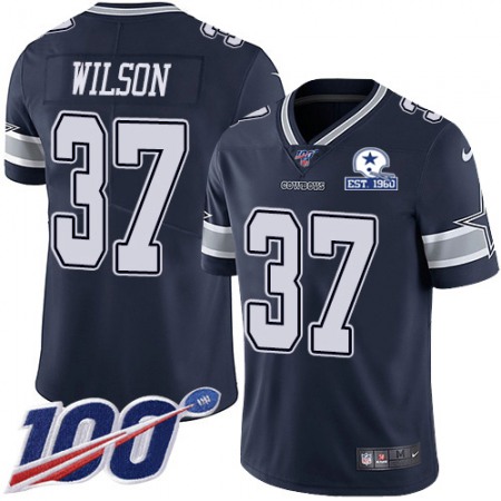 Nike Cowboys #37 Donovan Wilson Navy Blue Team Color Men's Stitched With Established In 1960 Patch NFL 100th Season Vapor Untouchable Limited Jersey
