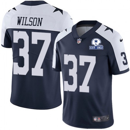 Nike Cowboys #37 Donovan Wilson Navy Blue Thanksgiving Men's Stitched With Established In 1960 Patch NFL Vapor Untouchable Limited Throwback Jersey