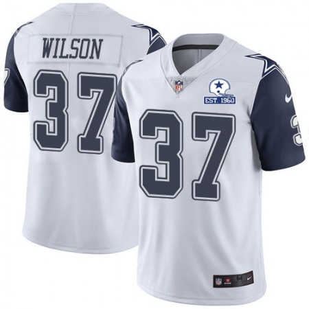 Nike Cowboys #37 Donovan Wilson White Men's Stitched With Established In 1960 Patch NFL Limited Rush Jersey