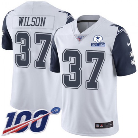 Nike Cowboys #37 Donovan Wilson White Men's Stitched With Established In 1960 Patch NFL Limited Rush 100th Season Jersey