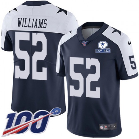 Nike Cowboys #52 Connor Williams Navy Blue Thanksgiving Men's Stitched With Established In 1960 Patch NFL 100th Season Vapor Untouchable Limited Throwback Jersey