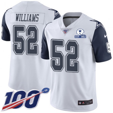 Nike Cowboys #52 Connor Williams White Men's Stitched With Established In 1960 Patch NFL Limited Rush 100th Season Jersey