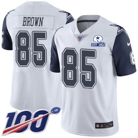 Nike Cowboys #85 Noah Brown White Men's Stitched With Established In 1960 Patch NFL Limited Rush 100th Season Jersey