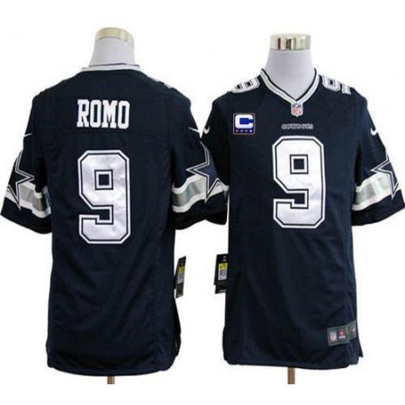 Nike Cowboys #9 Tony Romo Navy Blue Team Color With C Patch Men's Stitched NFL Game Jersey