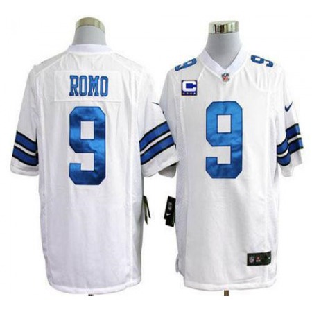 Nike Cowboys #9 Tony Romo White With C Patch Men's Stitched NFL Game Jersey