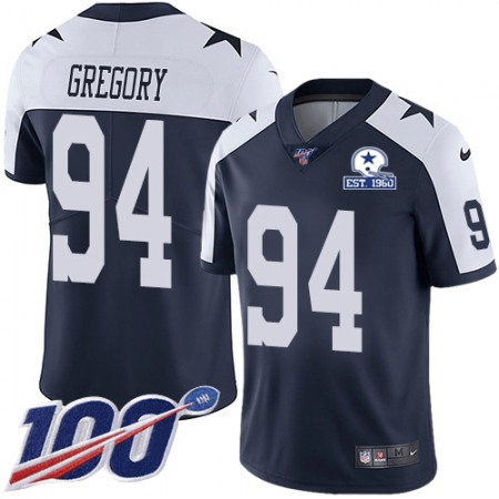 Nike Cowboys #94 Randy Gregory Navy Blue Thanksgiving Men's Stitched With Established In 1960 Patch NFL 100th Season Vapor Untouchable Limited Throwback Jersey