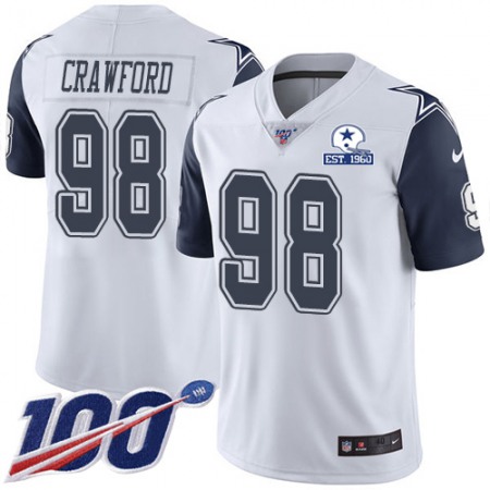 Nike Cowboys #98 Tyrone Crawford White Men's Stitched With Established In 1960 Patch NFL Limited Rush 100th Season Jersey