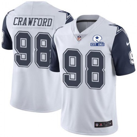 Nike Cowboys #98 Tyrone Crawford White Men's Stitched With Established In 1960 Patch NFL Limited Rush Jersey