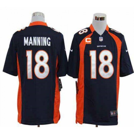 Nike Broncos #18 Peyton Manning Navy Blue Alternate With C Patch Men's Stitched NFL Game Jersey