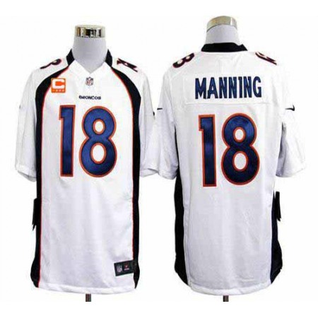 Nike Broncos #18 Peyton Manning White With C Patch Men's Stitched NFL Game Jersey