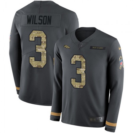 Nike Broncos #3 Russell Wilson Anthracite Salute to Service Men's Stitched NFL Limited Therma Long Sleeve Jersey