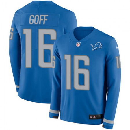 Detroit Lions #16 Jared Goff Blue Team Color Men's Stitched NFL Limited Therma Long Sleeve Jersey