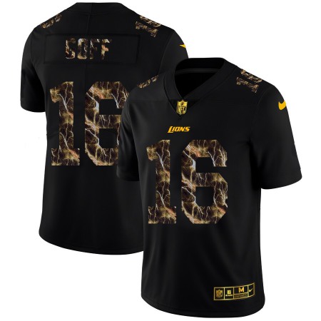 Detroit Lions #16 Jared Goff Men's Black Nike Flocked Lightning Vapor Limited NFL Jersey