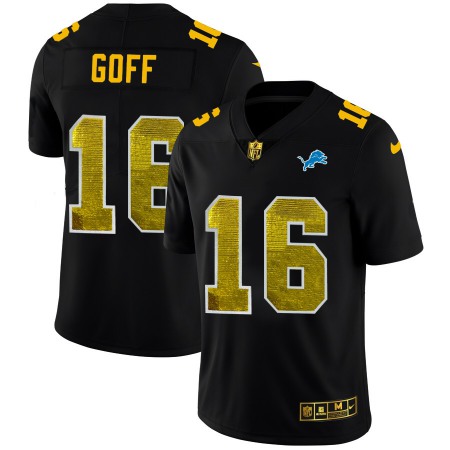 Detroit Lions #16 Jared Goff Men's Black Nike Golden Sequin Vapor Limited NFL Jersey