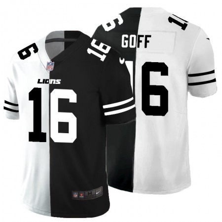 Detroit Lions #16 Jared Goff Men's Black V White Peace Split Nike Vapor Untouchable Limited NFL Jersey