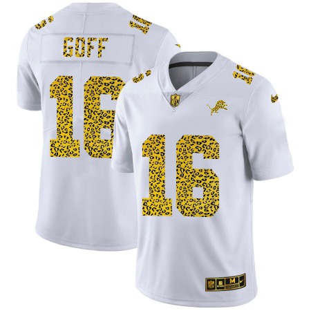 Detroit Lions #16 Jared Goff Men's Nike Flocked Leopard Print Vapor Limited NFL Jersey White
