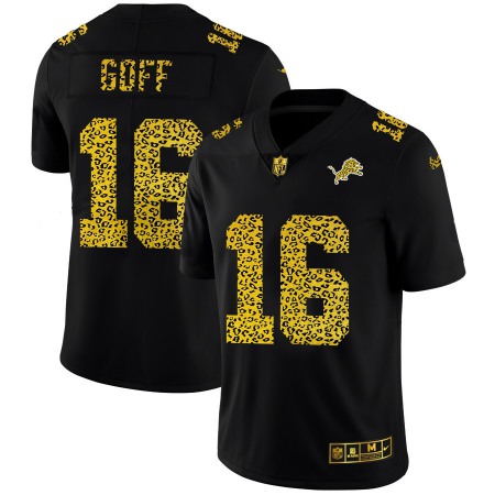 Detroit Lions #16 Jared Goff Men's Nike Leopard Print Fashion Vapor Limited NFL Jersey Black