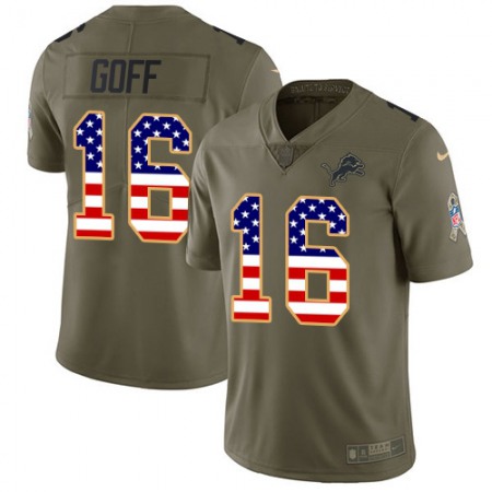 Detroit Lions #16 Jared Goff Olive/USA Flag Men's Stitched NFL Limited 2017 Salute To Service Jersey