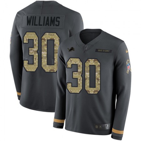 Nike Lions #30 Jamaal Williams Anthracite Salute to Service Men's Stitched NFL Limited Therma Long Sleeve Jersey