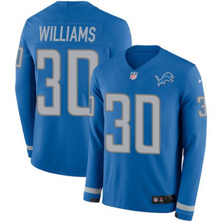 Nike Lions #30 Jamaal Williams Blue Team Color Men's Stitched NFL Limited Therma Long Sleeve Jersey